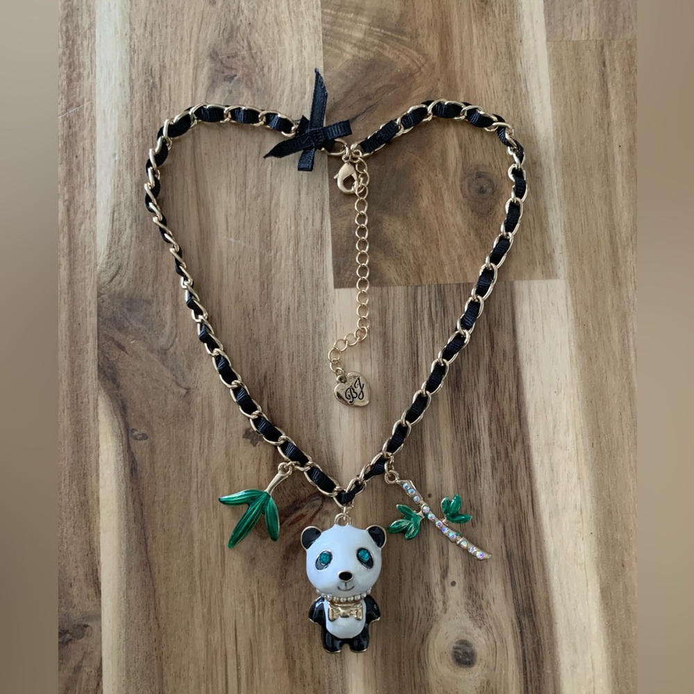 Betsey Johnson enamel panda with bamboo necklace NWOT